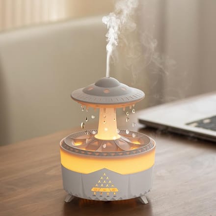 Raindrop-Ufo Aroma Diffuser - Luchtbevochtiger Aromadiffusers met 4 Licht-opties - Geurverspreider Vernevelaar - Aromatherapie Aromadiffusers - Bureaulamp - Wit