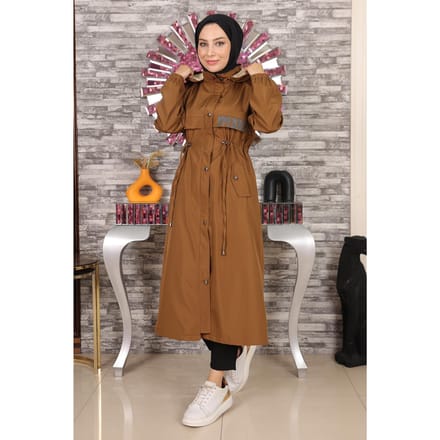 Capuchon Jas With Tekst Detail, Beige-bruin