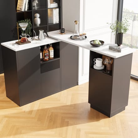 Sweiko Bartafel - 360° draaibaar - Met lades - Marmerlook - Keukeneiland - Zwart + Wit