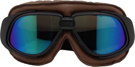 Retro bruin leren motorbril multi-kleur glas
