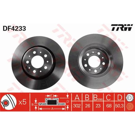 Remschijf TRW DF4233 voorkant, geventileerd, 1 Stuk