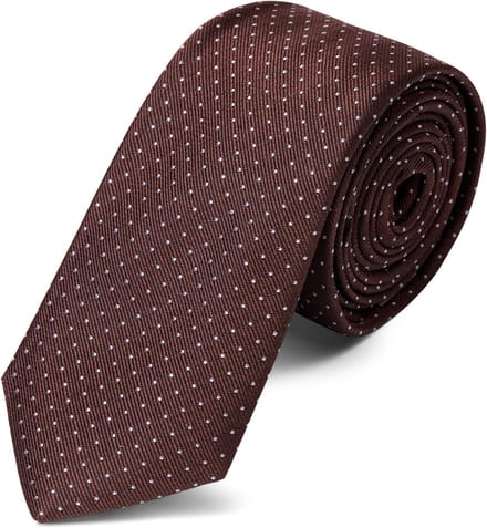 Bruine 6 cm Brede Zijden Stropdas met Polkadotmotief