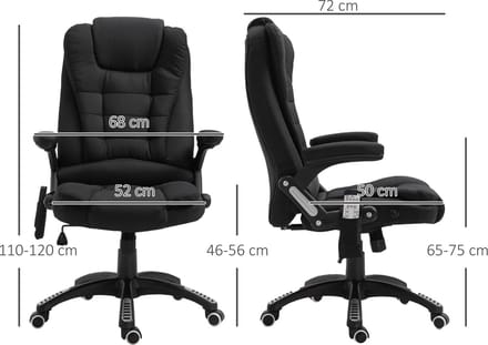 FloraGrace Ergonomische Bureaustoel Met Massage En Verwarming, Verstelbare Rugleuning, Draaibaar, Zwart, Polyester