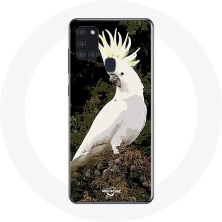 Coque - Samsung - Galaxy A21S - Souple - Blanc - Perroquets blanc