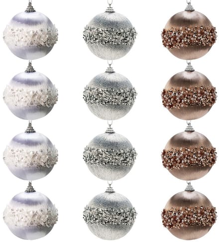 Kerstballen Set Onbreekbaar Wit Zilver Champagne 8 cm 12 stuks - Kerstdecoratie