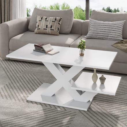 Sweiko Salontafel - Hoogglans - MDF - X-poten - 100 x 48 x 45 cm - Wit