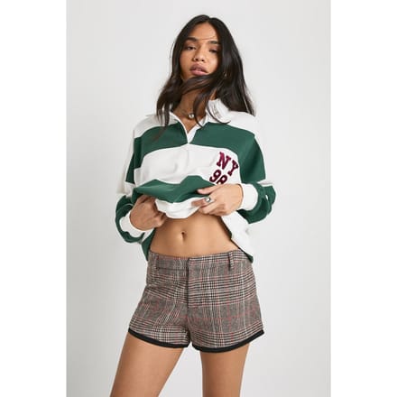 boohoo Dames Wool Look Check Micro Short | Chocoladebruin | Maat: 42