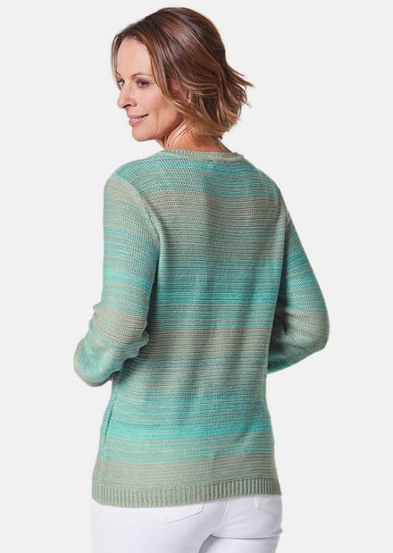 Multicolour pullover met verfrissend kleurverloop - mintgroen / beige / gedess. - Gr. 19 van Goldner Fashion