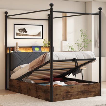 Sweiko Hemelbed - 90 x 190 cm - LED-verlichting - USB/Type-C - Opslagruimte - Bruin