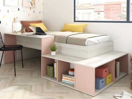 Vente-unique Combinatiebed hout roze, natuurlijk licht 90 x 200 cm