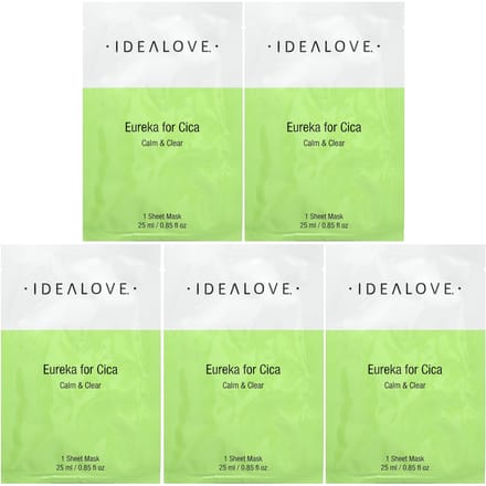 Idealove, Eureka For Cica, 5 beauty sheet masks, 25 ml (0.85 fl oz) each green