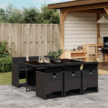 vidaXL - 7-delige - Tuinset - met - kussens - poly - rattan - zwart
