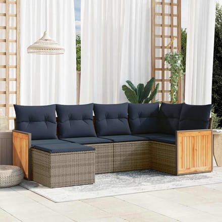vidaXL - 6-delige - tuinbankset - met - kussens, - grijs - polyrotan
