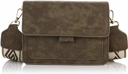 Leuk klein schoudertasje met snakeprint en geweven schouderriem, groen - Michelle