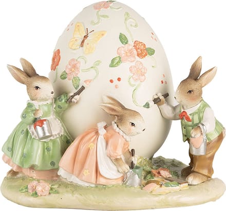 Clayre & Eef Decoratie Beeld Konijnen 22x17x18 cm Beige Kunststof