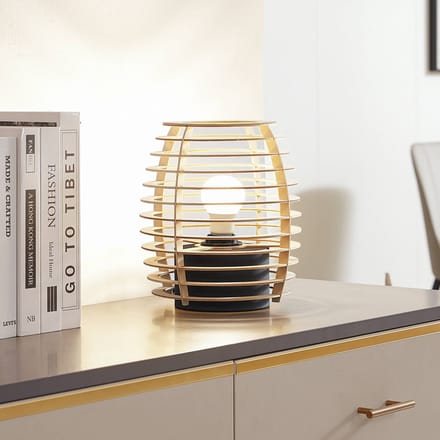 Lindby - tafellamp - 1licht - Hout, ijzer - H: 25 cm - E27 - licht hout, zwart