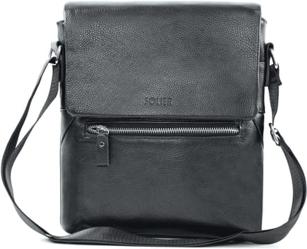 Solier Tarron - Leren heren crossbodytas - Mat echt leer - Verstelbare schouderriem - Zwart