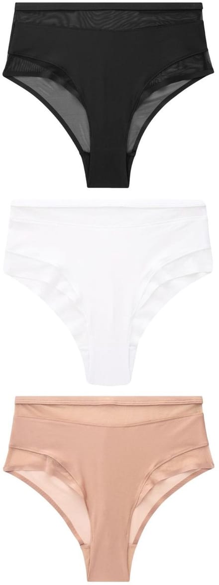Next - Dames - Set van 3 hoog opgesneden slips van mesh met hoge taille - Zwart