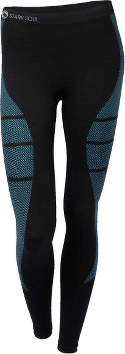 Thermo sportlegging - Seamless - Quick Dry - Zwart-Turquoise - Maat S/M