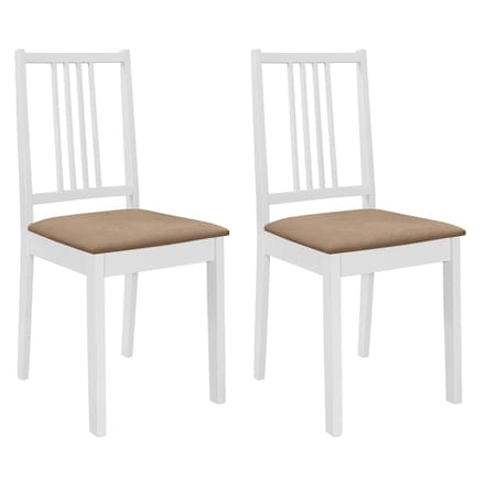 vidaXL - Eetkamerstoelen - met - kussens - 2 - st - massief - hout - wit
