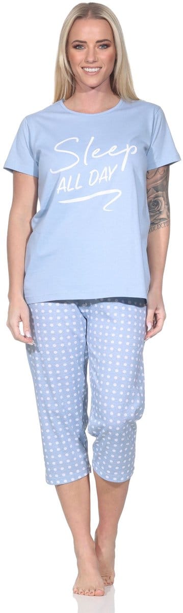 Normann dames pyjamaset met korte mouwen en Capri pyjamabroek in ruitjeslook