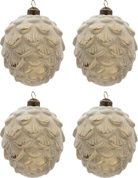 Clayre & Eef Kerstbal Set van 4 8x13 cm Grijs Glas Rond Kerstboomversiering