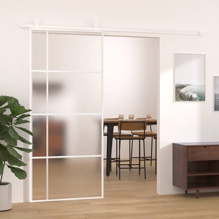 vidaXL - Schuifdeur - 90x205 - cm - mat - ESG-glas - en - aluminium - wit