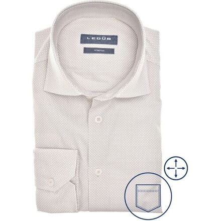 Ledûb Overhemd Fine Allover Pattern Cotton Subtle Stretch Zand / male