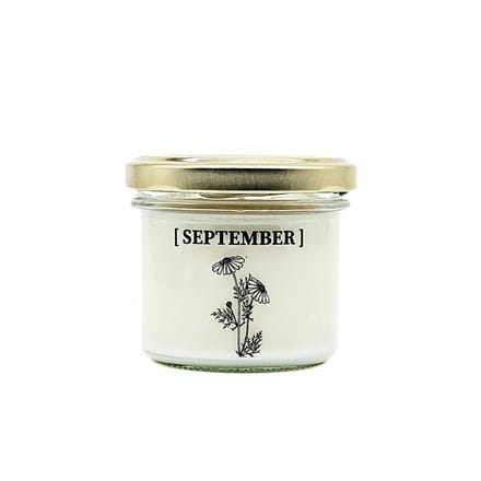 Candlelight-on - geurkaars met geboortebloem en geboortedatum - 24 september - o.b.v. sojawas en etherische oliën