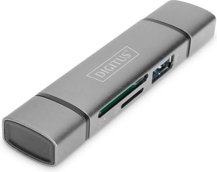 Digitus DA-70886 Externe geheugenkaartlezer / hub USB-A 3.0, USB-A, USB-C Grijs