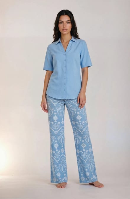 MI PIACE - Travel Blouse V Neck Uni Denim 2603 Bleached - Maat : XS