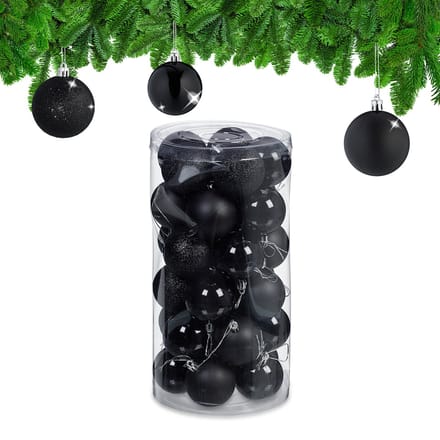 Kerstballen - set van 30 - plastic - Ø 6 cm - onbreekbaar - zwart