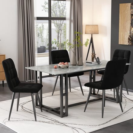 REDOM Eetkamerstoel Set Van 4 - Gestoffeerd Met Rugleuning - Modern - Fluweel Metaal - Zwart - 44 × 41 × 86 cm