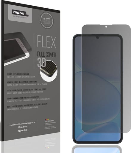 dipos FLEX – Matte Privacy Screenprotector geschikt voor Realme Note 80 | Volledige Schermbescherming | Case-Friendly