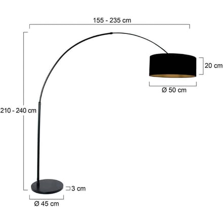 Zwarte Vloerlamp Modern Metaal/Textiel 230 cm Hoogte Verstelbaar Draaikantelbaar Sparkled Light Steinhauer