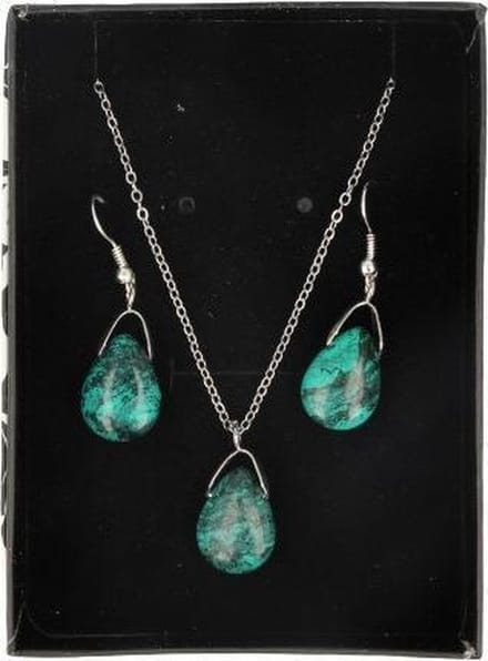 Ruben Robijn Turkoois druppel sieraden set - hanger / oorbellen