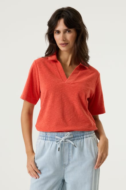 GARCIA Dames Effen Sweater Rood Korte mouw