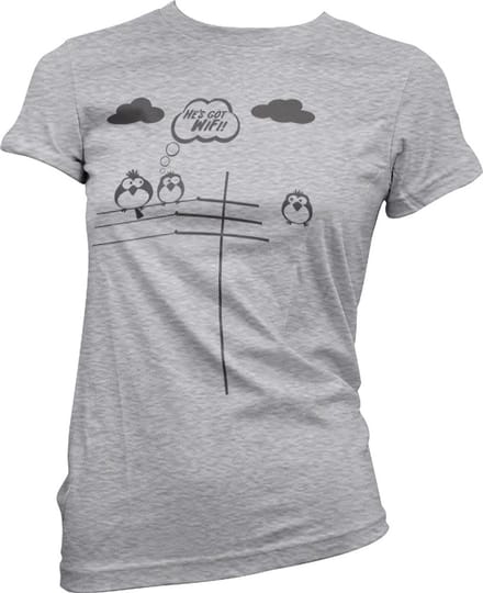Hybris He's Got WiFi Girly T-shirt voor dames, heathergrijs