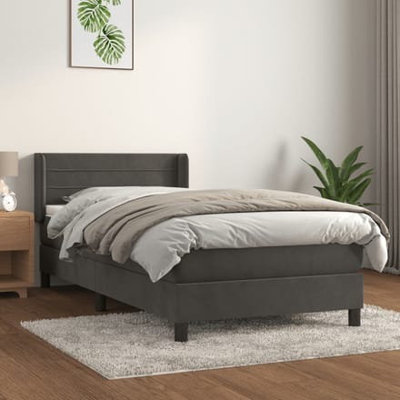 vidaXL - Boxspring - met - matras - fluweel - donkergrijs - 90x190 - cm