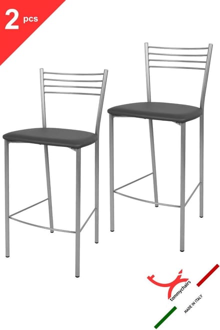 Tommychairs Elegance - Eetkamerstoelen - Set van 2 - Donker Grijs - Kunstleer & Metaal