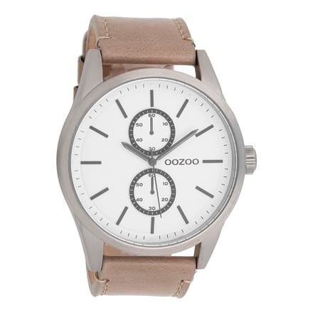 OOZOO Timepieces - Titanium horloge met grijze leren band - C8511