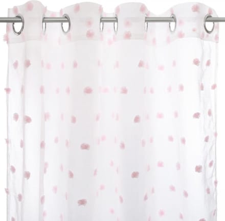 Gordijn Met Pompom - Wit - Roze - 140 x 240 cm