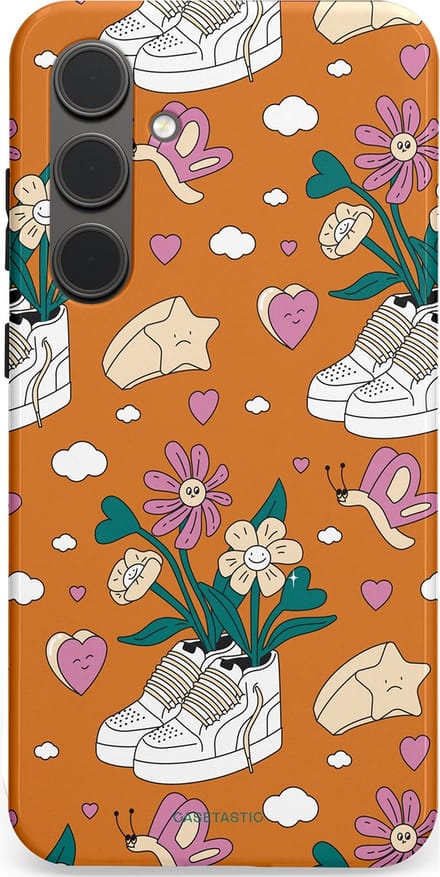 Casetastic hoesje geschikt voor Samsung Galaxy S24 Plus - Dubbellaagse bescherming - Hartentuin - Fashion Case - Terracotta Zand Lichtgrijs
