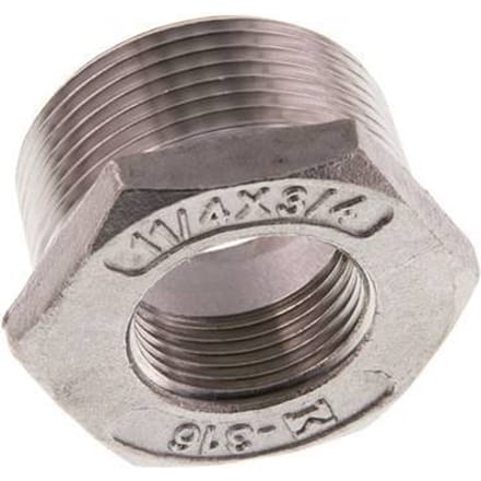 R 1 1/4'' x Rp 3/4'' M/F RVS Verloopring 16 Bar