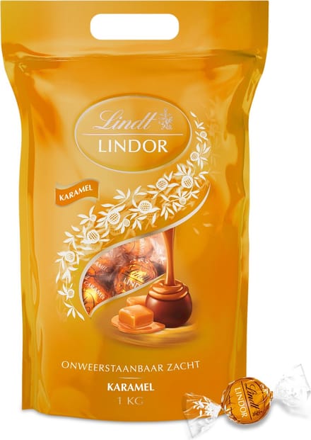 Lindt LINDOR Karamel melkchocolade bonbons 1kg - ca. 80 chocolade bonbons - Hersluitbare verpakking