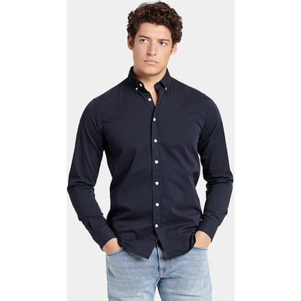 No Label Felix Twill Cotton Navy Maat: S | Casual Overhemden Outlet | Heren | Blauw