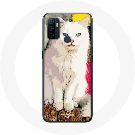 Oppo A53 Turkse Van Case Witte Kat met blauwe en gele ogen