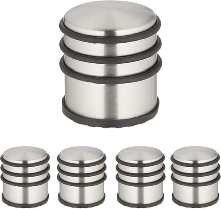 deurstopper rvs - set van 5 - antislip - 7,5 x 7 cm - zilver-zwart