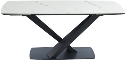 Vente-unique Verlengbare eettafel 6 tot 10 personen van keramiek en metaal - Wit en zwart marmereffect - MALATA