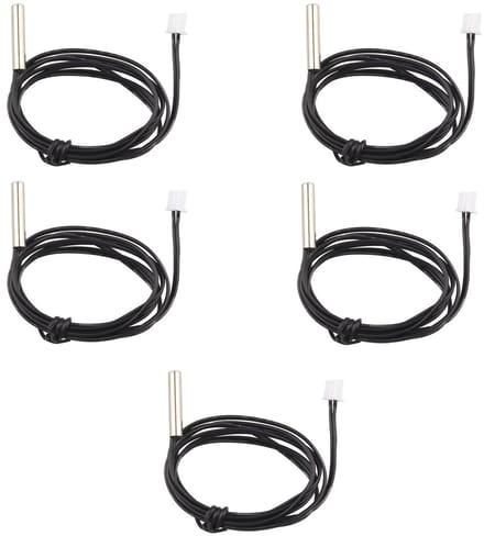 Allecto - Temperatuur Sensor Set - Waterdicht - 1m Kabel - Voor Koel- en Verwarmingssystemen - Pack van 5 - Inclusief installatiehulp - Geschikt vo..